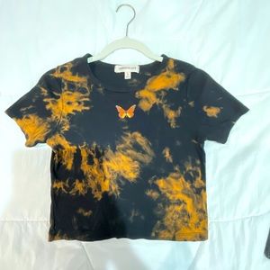 Women short sleeve butterfly crop top, Size: L